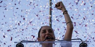 Presidential candidate Claudia Sheinbaum speaks at a recent campaign event in Ayala, Morelos.