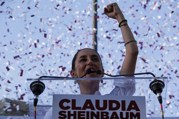 Presidential candidate Claudia Sheinbaum speaks at a recent campaign event in Ayala, Morelos.