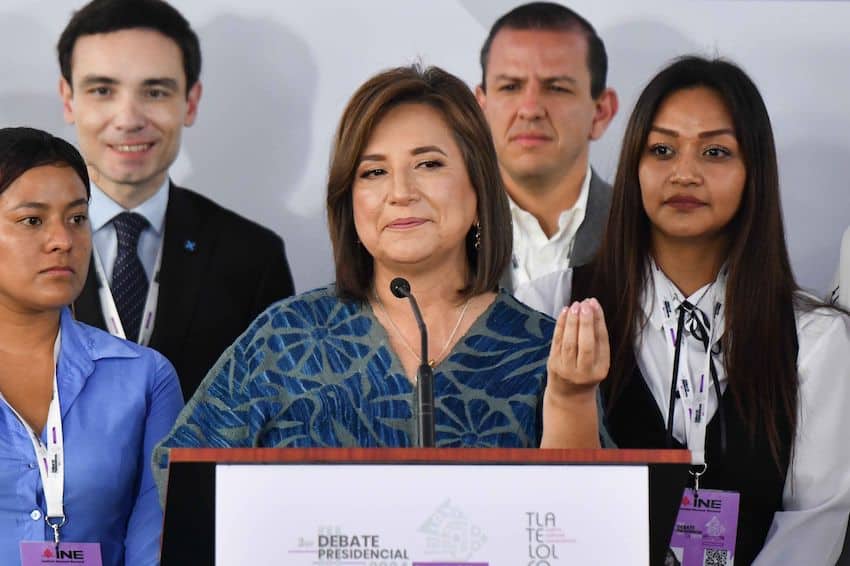 Xóchitl Gálvez at a press conference after the debate