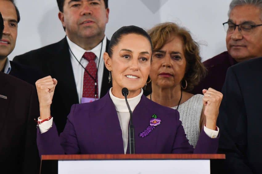 Claudia Sheinbaum speaks at a press conference after the debate