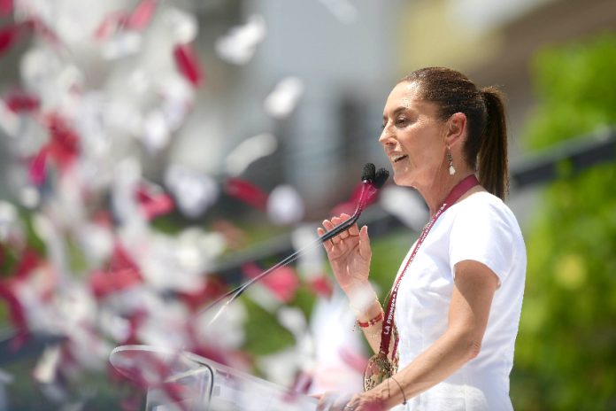 Claudia Sheinbaum speaking at a campaign rally