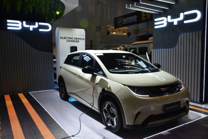 BYD electric vehicle on display